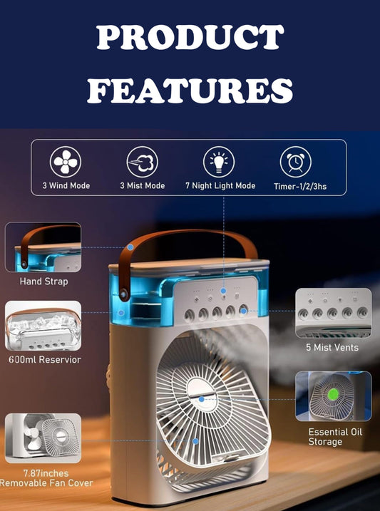 Portable Air Cooler Fan with Mist and Color Light